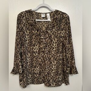 Emma James Liz Claiborne Vintage Women’s Leopard Print Ruffle Blouse, Size L
